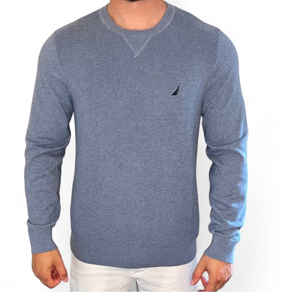 Nautica Blue Knit Crewneck Sweater Classic Style Size Large - Picture 1 of 7